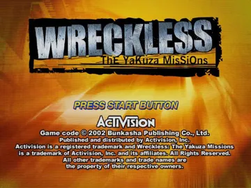 Wreckless The Yakuza Missions (USA) screen shot title